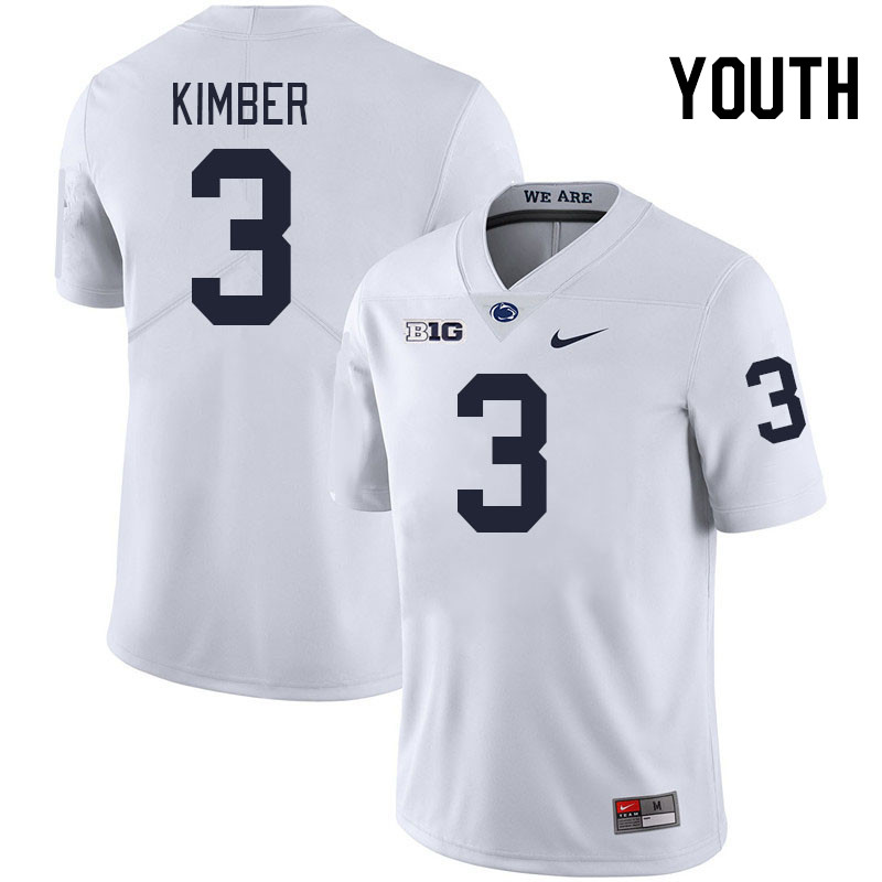 Youth #3 Jalen Kimber Penn State Nittany Lions College Football Jerseys Stitched-White